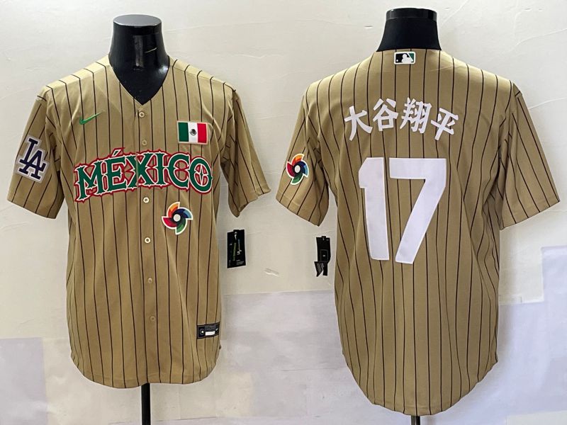 Men Los Angeles Dodgers #17 Ohtani Brown Stripe Mexico Joint Name 2025 Nike MLB Jersey style 31->los angeles dodgers->MLB Jersey